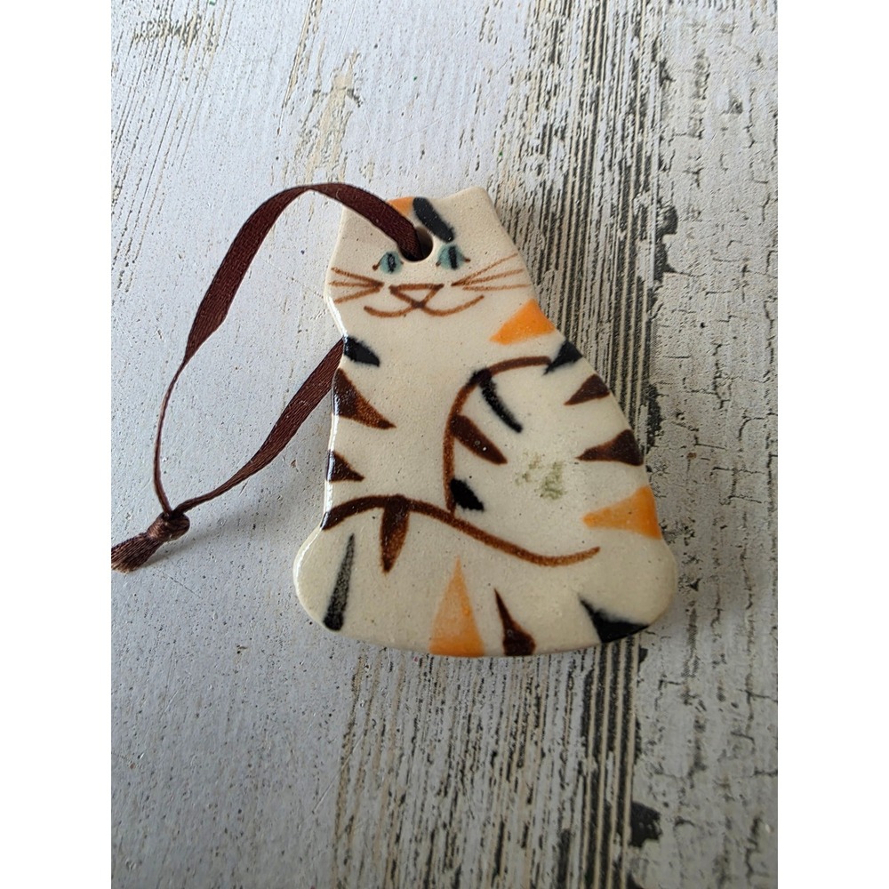 Vintage kovack ceramic cat kitten ornament calico orange Xmas tree